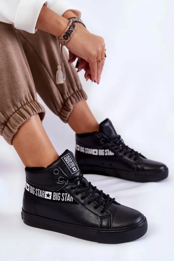 Damskie Big Star Shoes Damskie Wysokie Ocieplane Skórzane Trampki Big Star EE274355 Czarne