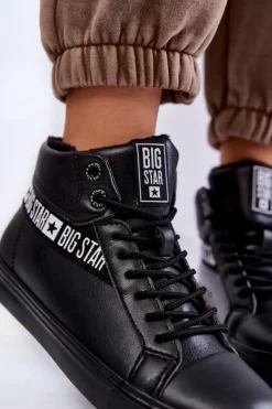 Damskie Big Star Shoes Damskie Wysokie Ocieplane Skórzane Trampki Big Star EE274355 Czarne