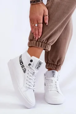 Big Star Shoes Trampki Ocieplane|Trampki Damskie Big Star*Damskie Wysokie Ocieplane Skórzane Trampki Big Star EE274356 Białe