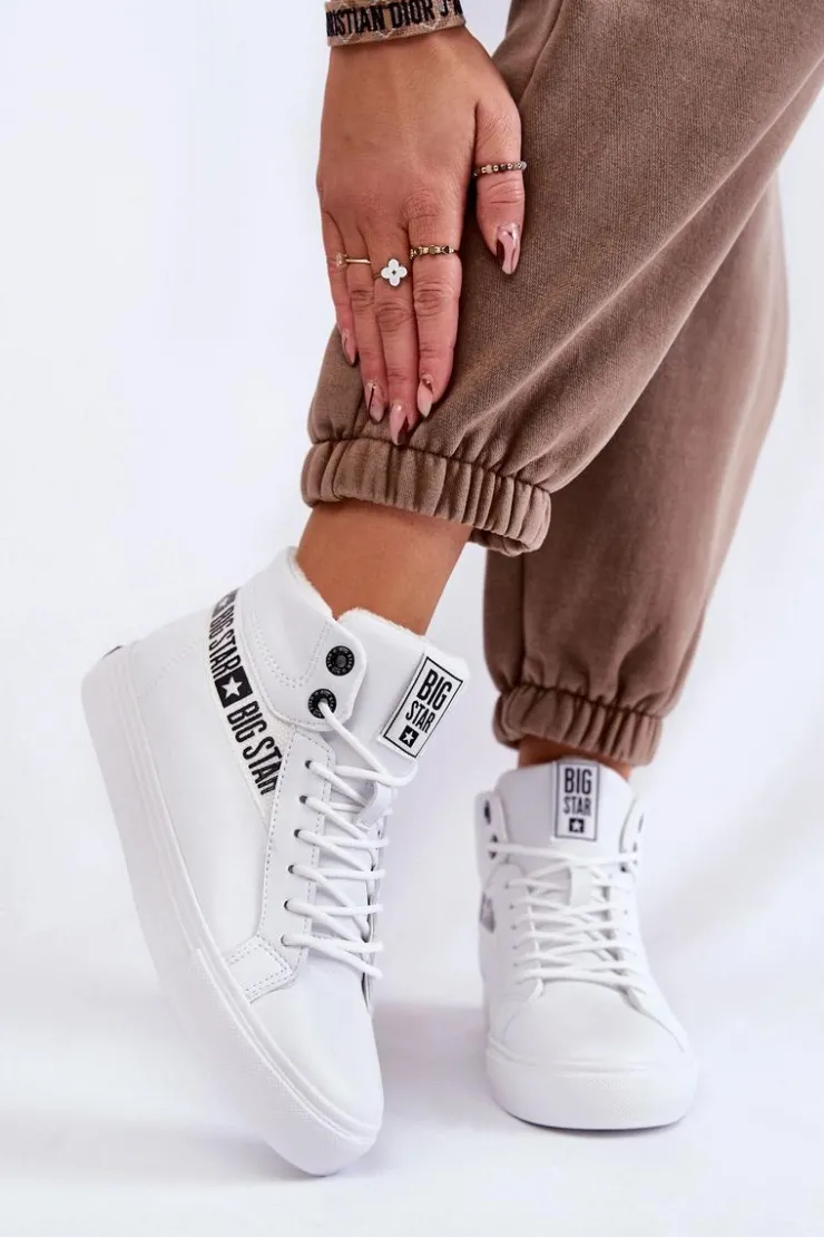 Big Star Shoes Trampki Ocieplane|Trampki Damskie Big Star*Damskie Wysokie Ocieplane Skórzane Trampki Big Star EE274356 Białe