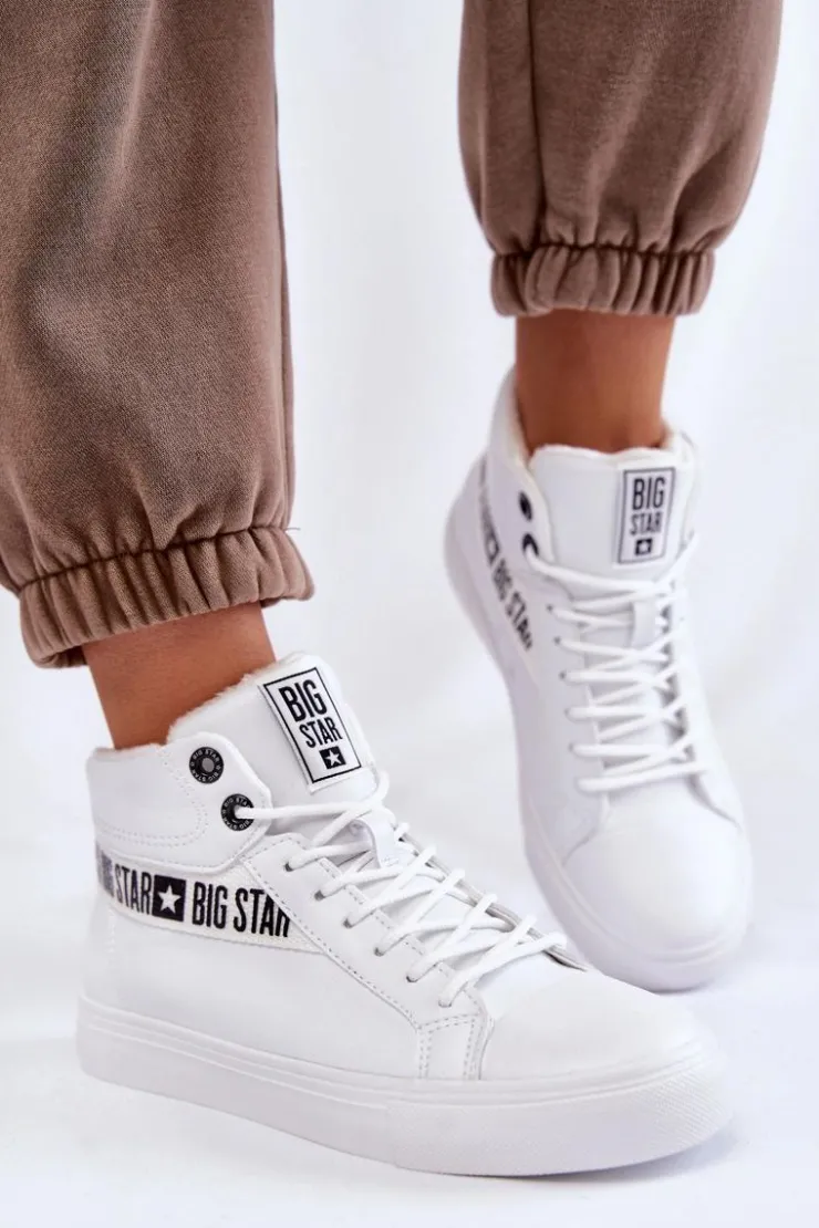 Big Star Shoes Trampki Ocieplane|Trampki Damskie Big Star*Damskie Wysokie Ocieplane Skórzane Trampki Big Star EE274356 Białe