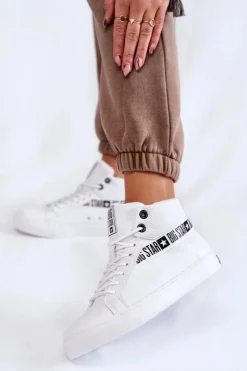 Big Star Shoes Trampki Ocieplane|Trampki Damskie Big Star*Damskie Wysokie Ocieplane Skórzane Trampki Big Star EE274356 Białe