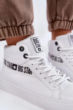 Big Star Shoes Trampki Ocieplane|Trampki Damskie Big Star*Damskie Wysokie Ocieplane Skórzane Trampki Big Star EE274356 Białe