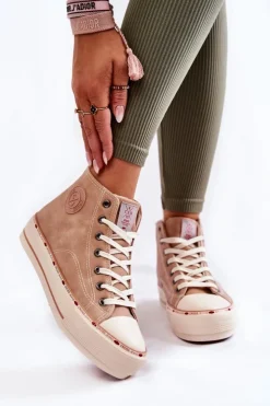 Cross Jeans Trampki Damskie Cross Jeans|Trampki Ocieplane*Damskie Wysokie Ocieplane Trampki KK2R4045C Beżowe