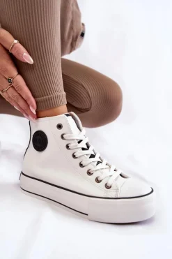 Big Star Shoes Trampki Ocieplane|Trampki Damskie Big Star*Damskie Wysokie Ocieplane Trampki Big Star KK274170 Białe Biały