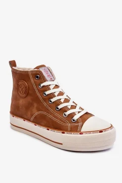 Clearance Cross Jeans Damskie Wysokie Ocieplane Trampki KK2R4043C Camel