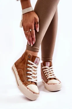 Clearance Cross Jeans Damskie Wysokie Ocieplane Trampki KK2R4043C Camel