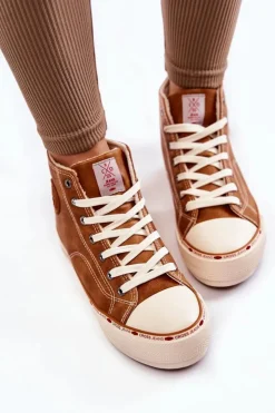 Clearance Cross Jeans Damskie Wysokie Ocieplane Trampki KK2R4043C Camel