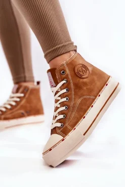 Clearance Cross Jeans Damskie Wysokie Ocieplane Trampki KK2R4043C Camel