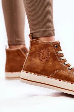 Clearance Cross Jeans Damskie Wysokie Ocieplane Trampki KK2R4043C Camel