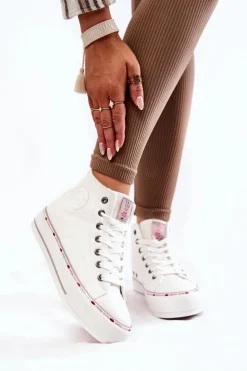 Cross Jeans Trampki Damskie Cross Jeans|Trampki Ocieplane*Damskie Wysokie Ocieplane Trampki KK2R4044C Białe Biały