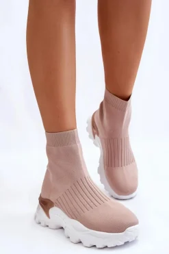 Damskie Boto Damskie Wysokie Skarpetkowe Buty Sportowe Beżowe Jovie