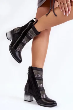 Damskie Maciejka Damskie Wysokie Skórzane Botki 05647-01 Czarne