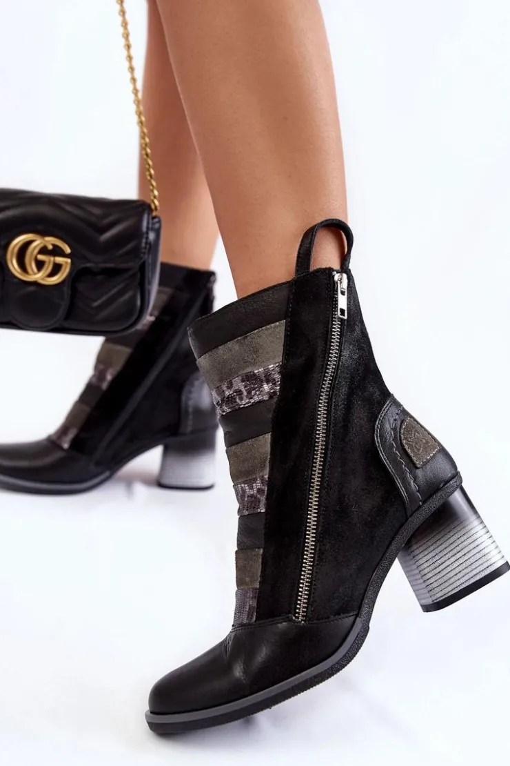 Damskie Maciejka Damskie Wysokie Skórzane Botki 05647-01 Czarne