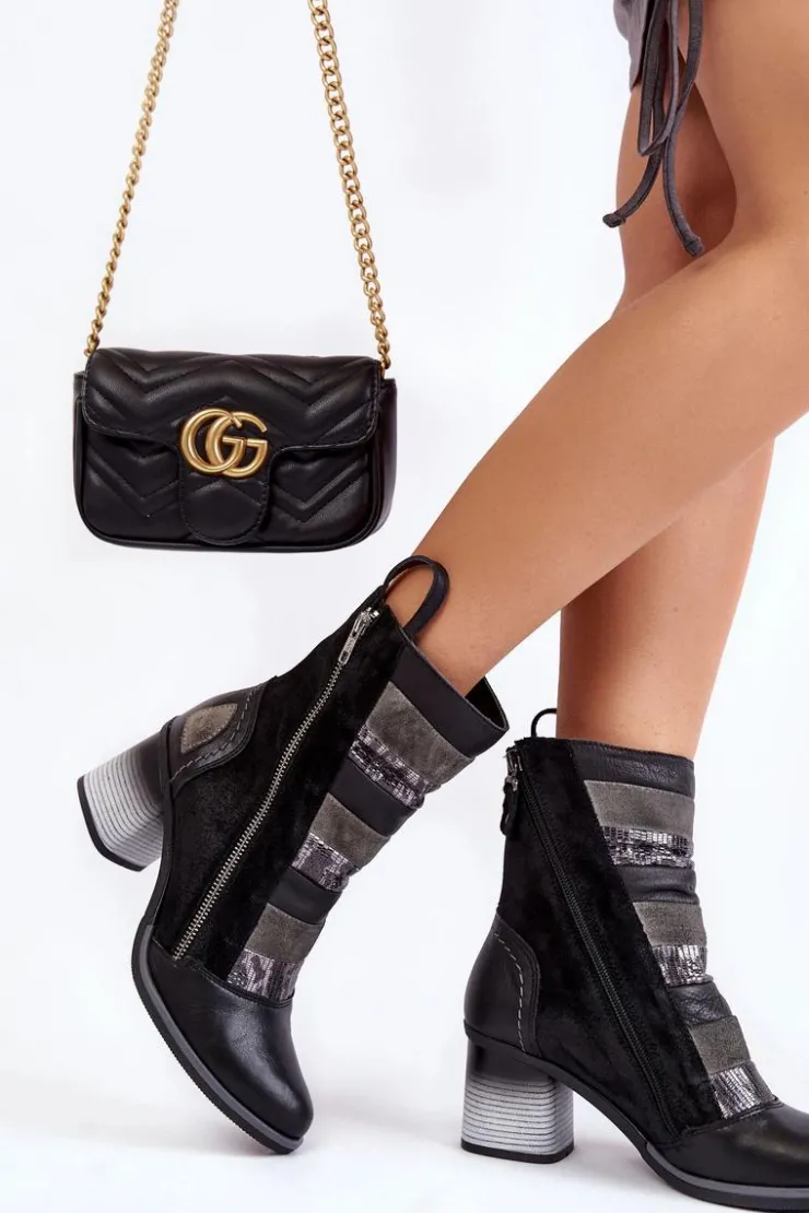 Damskie Maciejka Damskie Wysokie Skórzane Botki 05647-01 Czarne