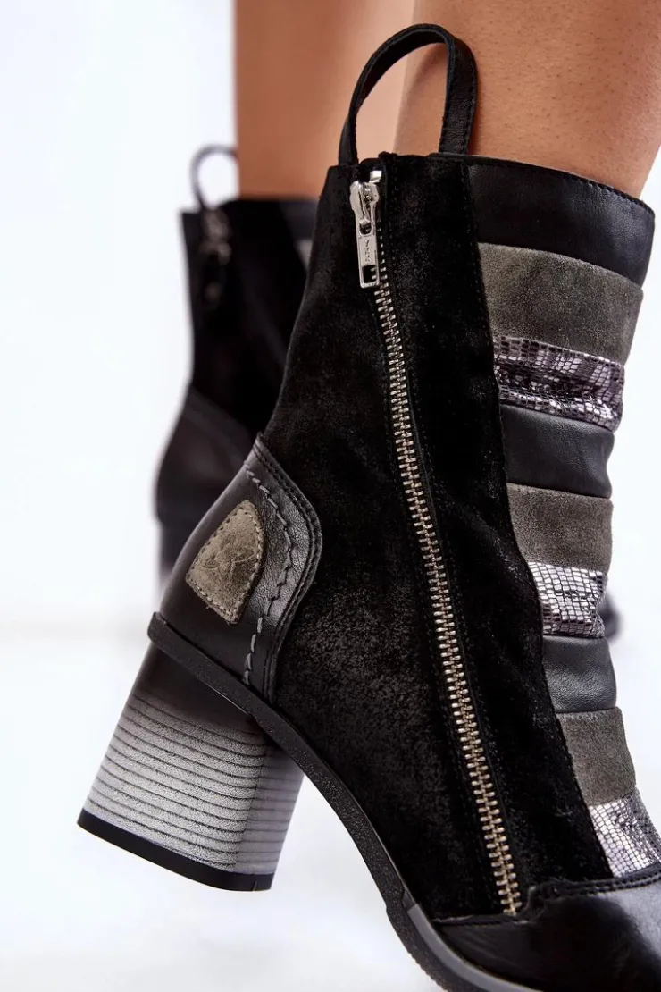 Damskie Maciejka Damskie Wysokie Skórzane Botki 05647-01 Czarne