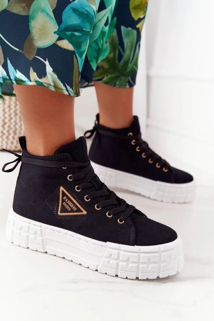 Damskie Boto Damskie Wysokie Tenisówki Na Platformie Czarne Manhattan