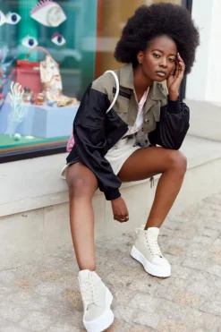 Boto Trampki Damskie Wysokie*Damskie Wysokie Tenisówki Na Platformie Beżowe Manhattan