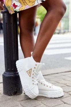 Best Boto Damskie Wysokie Tenisówki Na Platformie Białe Manhattan