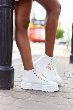 Best Boto Damskie Wysokie Tenisówki Na Platformie Białe Manhattan