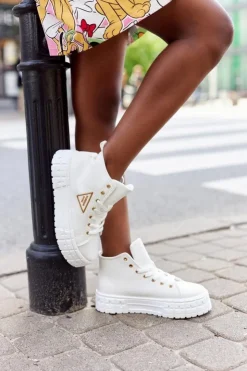 Best Boto Damskie Wysokie Tenisówki Na Platformie Białe Manhattan