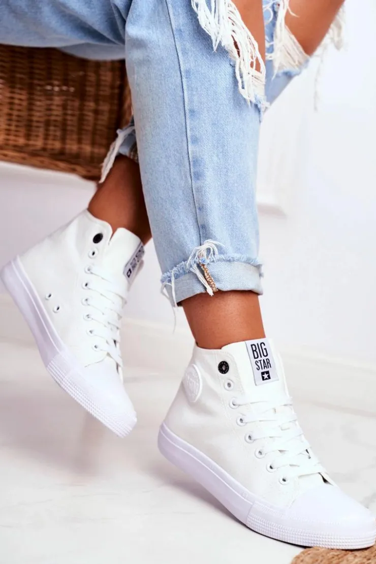 Discount Big Star Shoes Damskie Wysokie Trampki Big Star FF274A171 Białe