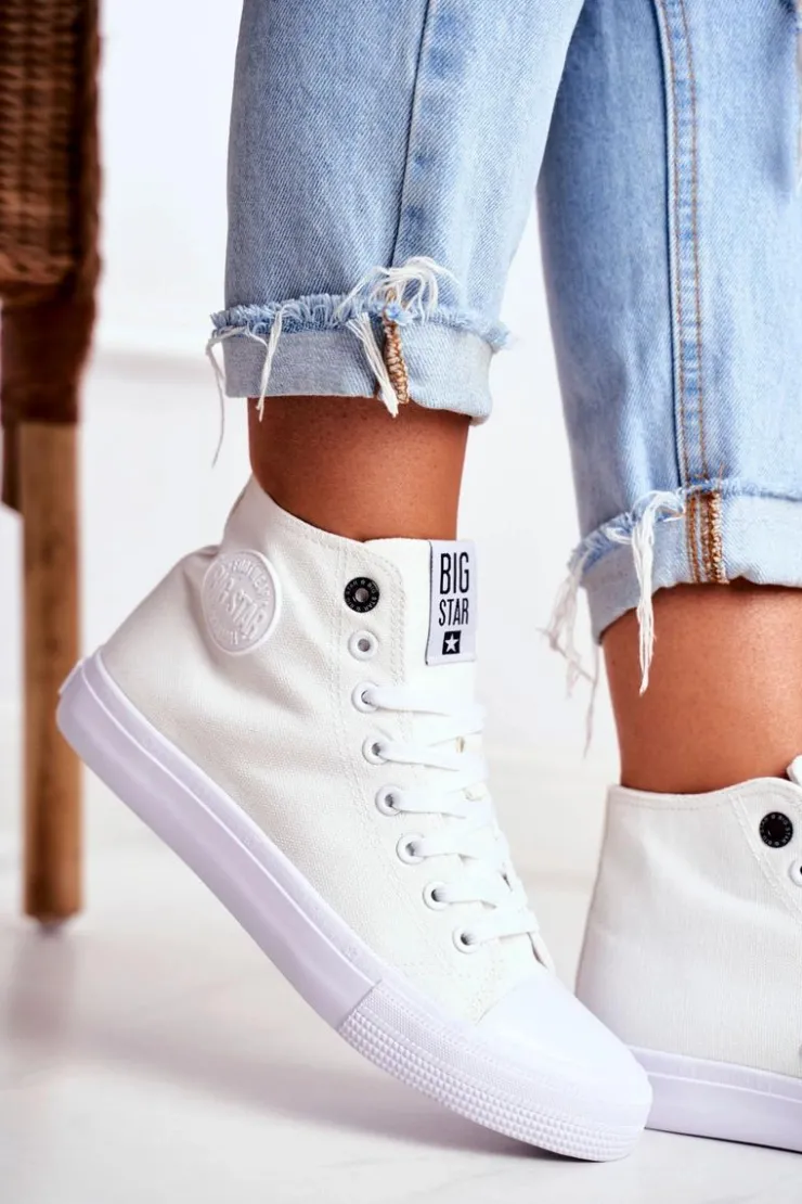 Discount Big Star Shoes Damskie Wysokie Trampki Big Star FF274A171 Białe