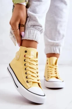 Big Star Shoes Trampki Damskie Big Star|Trampki Damskie Wysokie*Damskie Wysokie Trampki Big Star JJ274207 Żółte