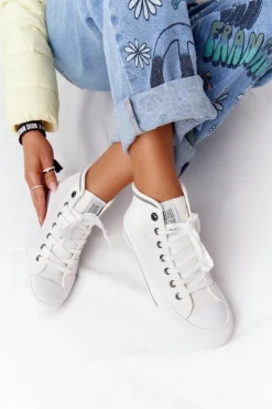 New Big Star Shoes Damskie Wysokie Trampki Big Star HH274149 Białe