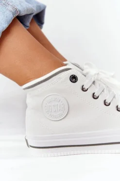 New Big Star Shoes Damskie Wysokie Trampki Big Star HH274149 Białe