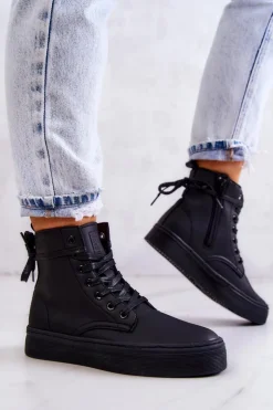 Damskie Big Star Shoes Damskie Wysokie Trampki BIG STAR II274096 Czarne