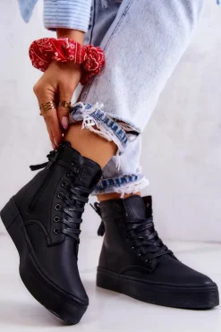 Damskie Big Star Shoes Damskie Wysokie Trampki BIG STAR II274096 Czarne