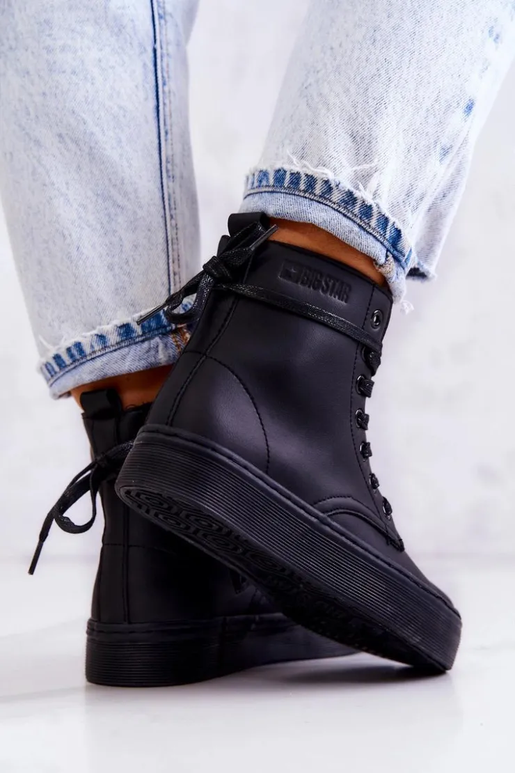 Damskie Big Star Shoes Damskie Wysokie Trampki BIG STAR II274096 Czarne