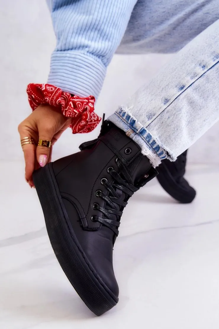 Damskie Big Star Shoes Damskie Wysokie Trampki BIG STAR II274096 Czarne