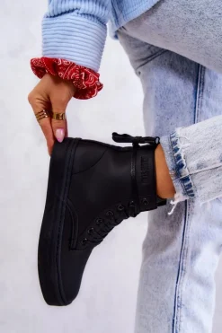 Damskie Big Star Shoes Damskie Wysokie Trampki BIG STAR II274096 Czarne