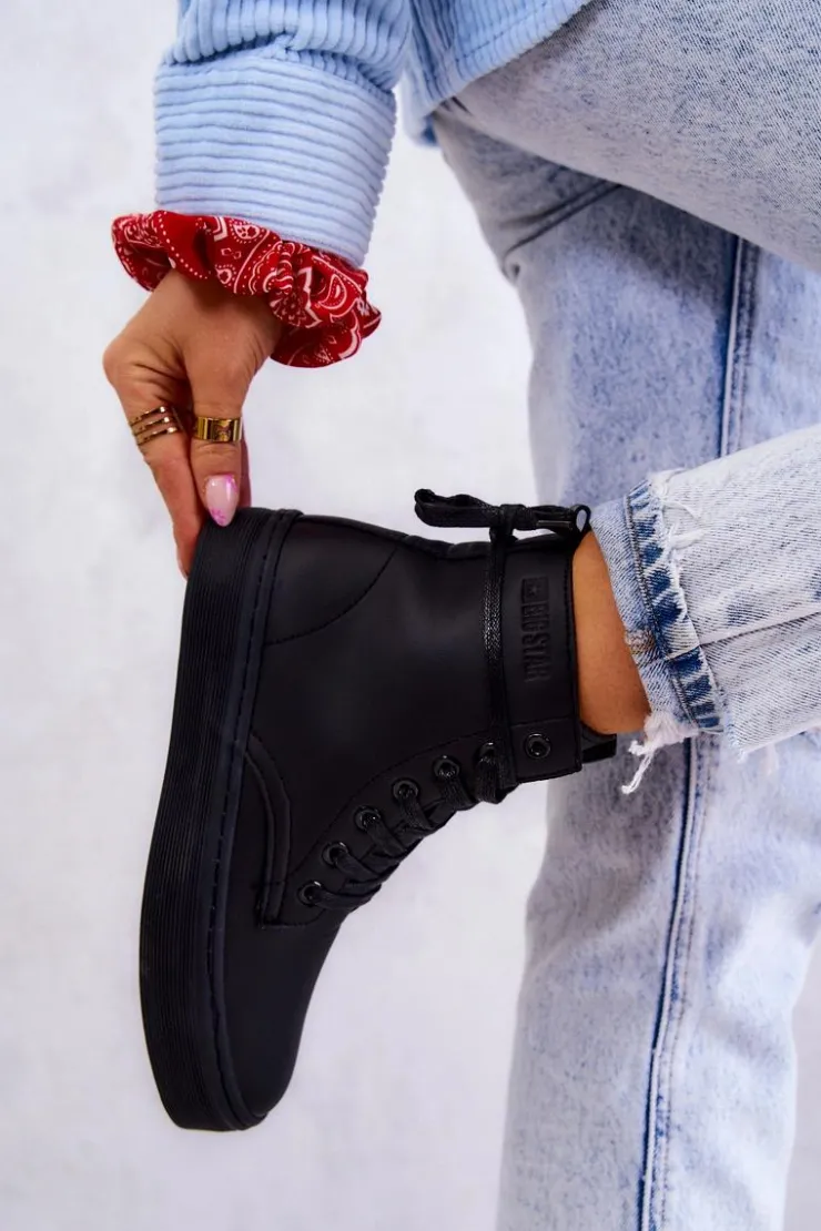 Damskie Big Star Shoes Damskie Wysokie Trampki BIG STAR II274096 Czarne