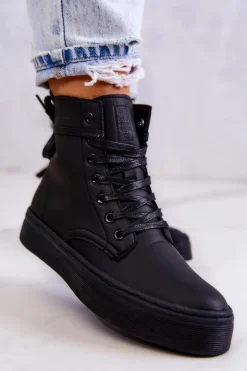 Damskie Big Star Shoes Damskie Wysokie Trampki BIG STAR II274096 Czarne