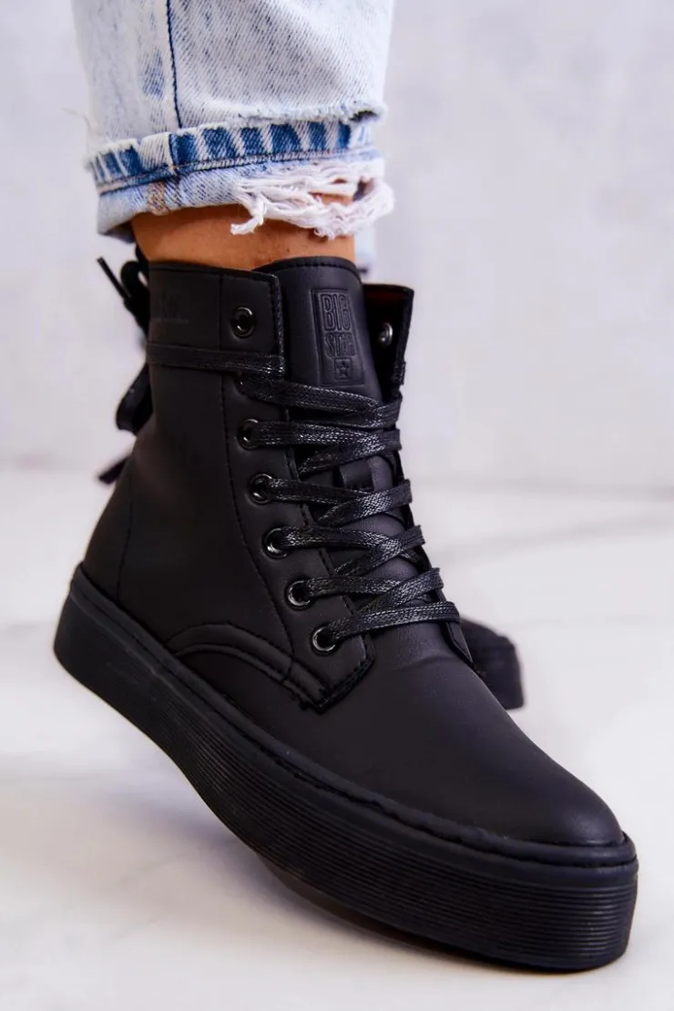 Damskie Big Star Shoes Damskie Wysokie Trampki BIG STAR II274096 Czarne
