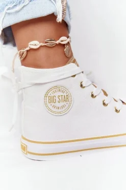 Damskie Big Star Shoes Damskie Wysokie Trampki Big Star HH274450 Białe