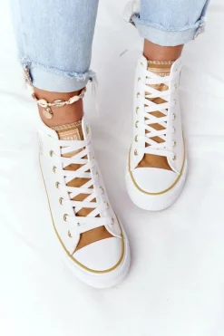 Damskie Big Star Shoes Damskie Wysokie Trampki Big Star HH274450 Białe