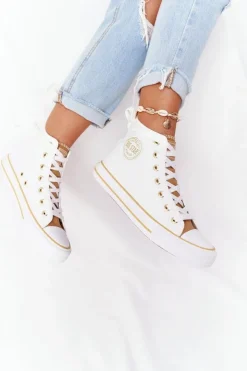 Damskie Big Star Shoes Damskie Wysokie Trampki Big Star HH274450 Białe