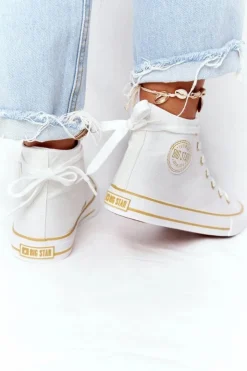 Damskie Big Star Shoes Damskie Wysokie Trampki Big Star HH274450 Białe