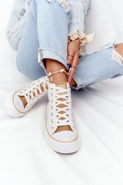 Damskie Big Star Shoes Damskie Wysokie Trampki Big Star HH274450 Białe