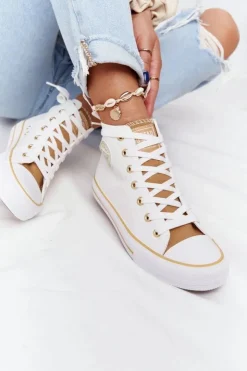 Damskie Big Star Shoes Damskie Wysokie Trampki Big Star HH274450 Białe