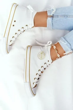 Damskie Big Star Shoes Damskie Wysokie Trampki Big Star HH274450 Białe