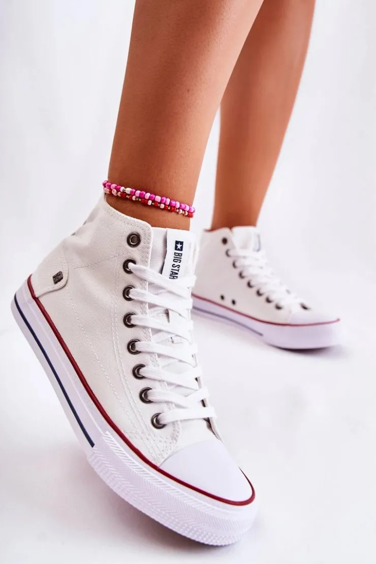 Big Star Shoes Trampki Damskie Big Star|Trampki Damskie Wysokie*Damskie Wysokie Trampki Big Star DD274332 Białe Biały