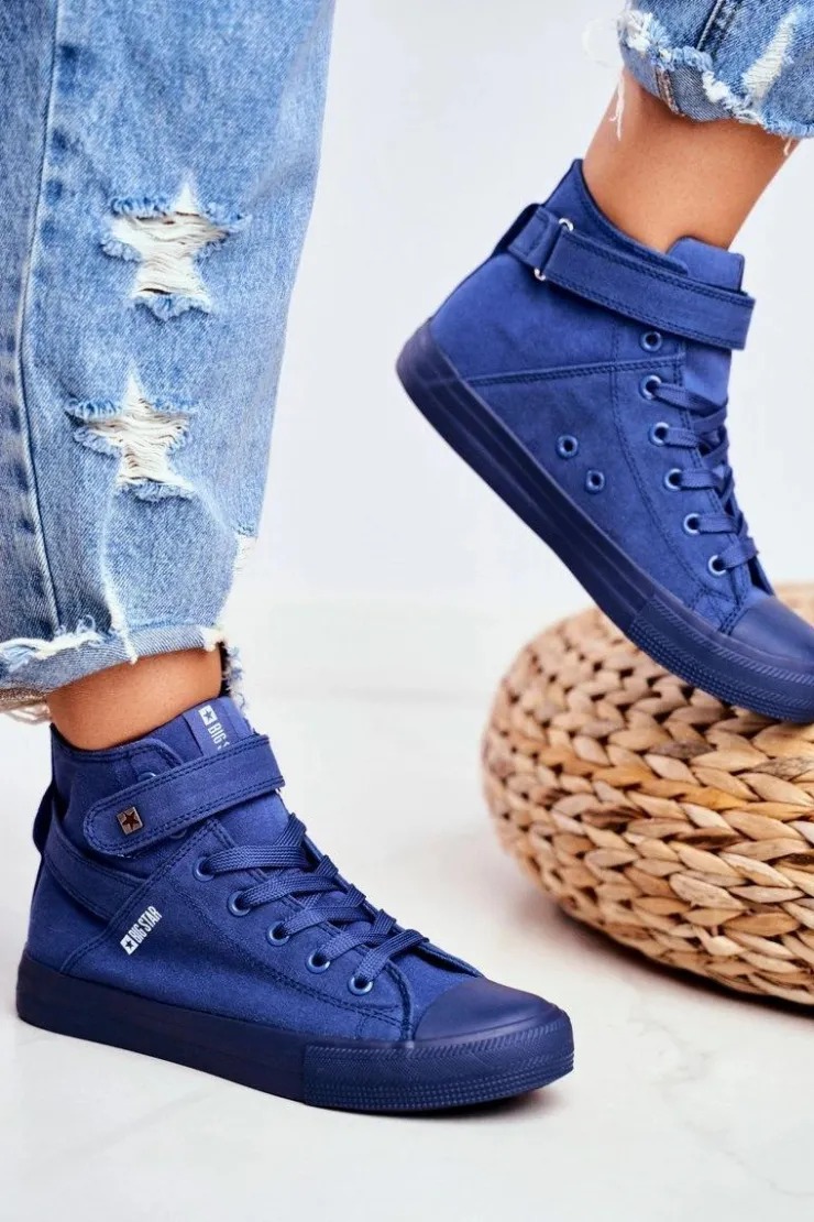 Damskie Big Star Shoes Damskie Wysokie Trampki Big Star FF274584 Niebieskie