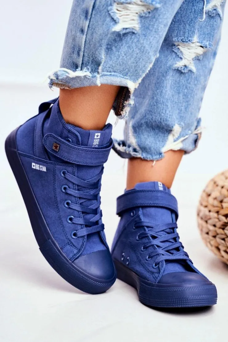 Damskie Big Star Shoes Damskie Wysokie Trampki Big Star FF274584 Niebieskie