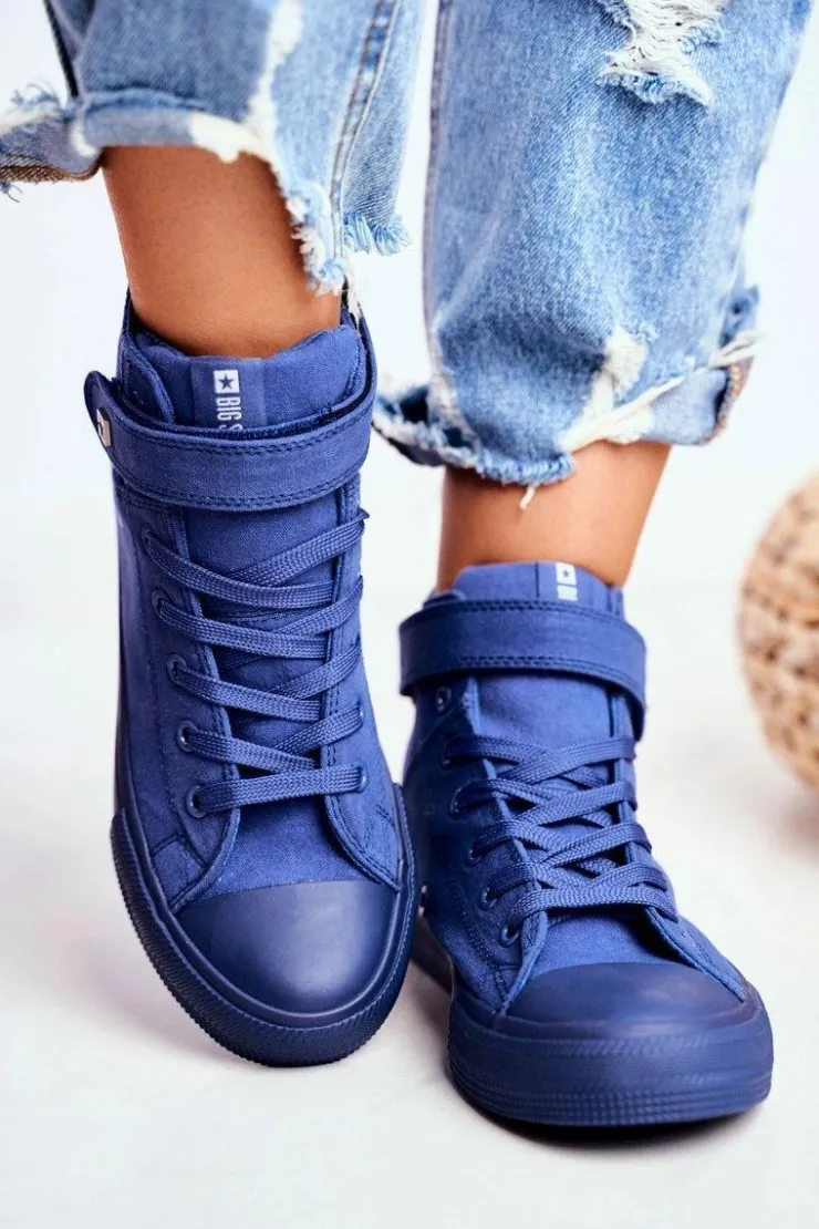Damskie Big Star Shoes Damskie Wysokie Trampki Big Star FF274584 Niebieskie