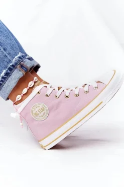 Discount Big Star Shoes Damskie Wysokie Trampki Big Star HH274447 Różowe